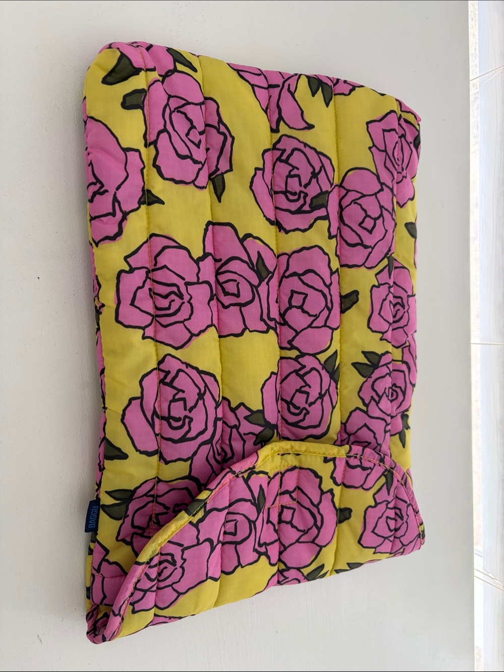 Baggu Floral Quilted computer sleeve  - Pink Roses on Yellow